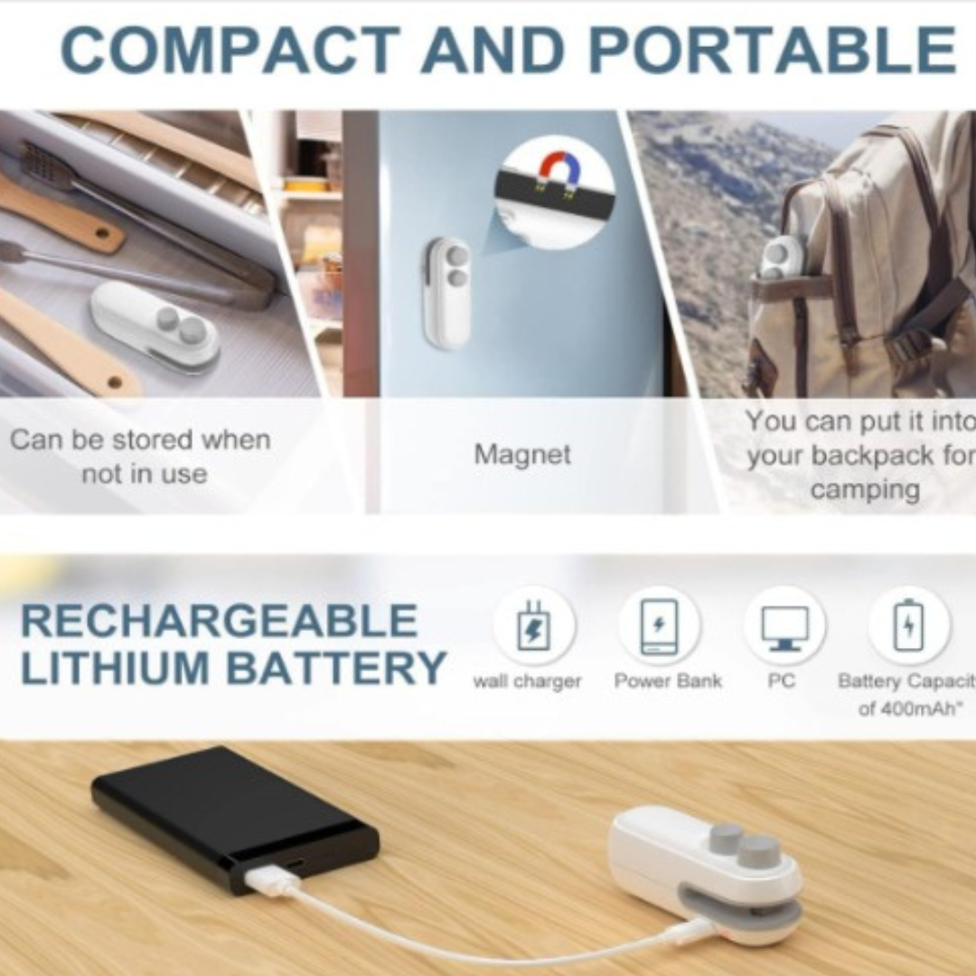 Mini Travel Friendly 2-in 1 Magnetic Sealer & Cutter USB Rechargeable