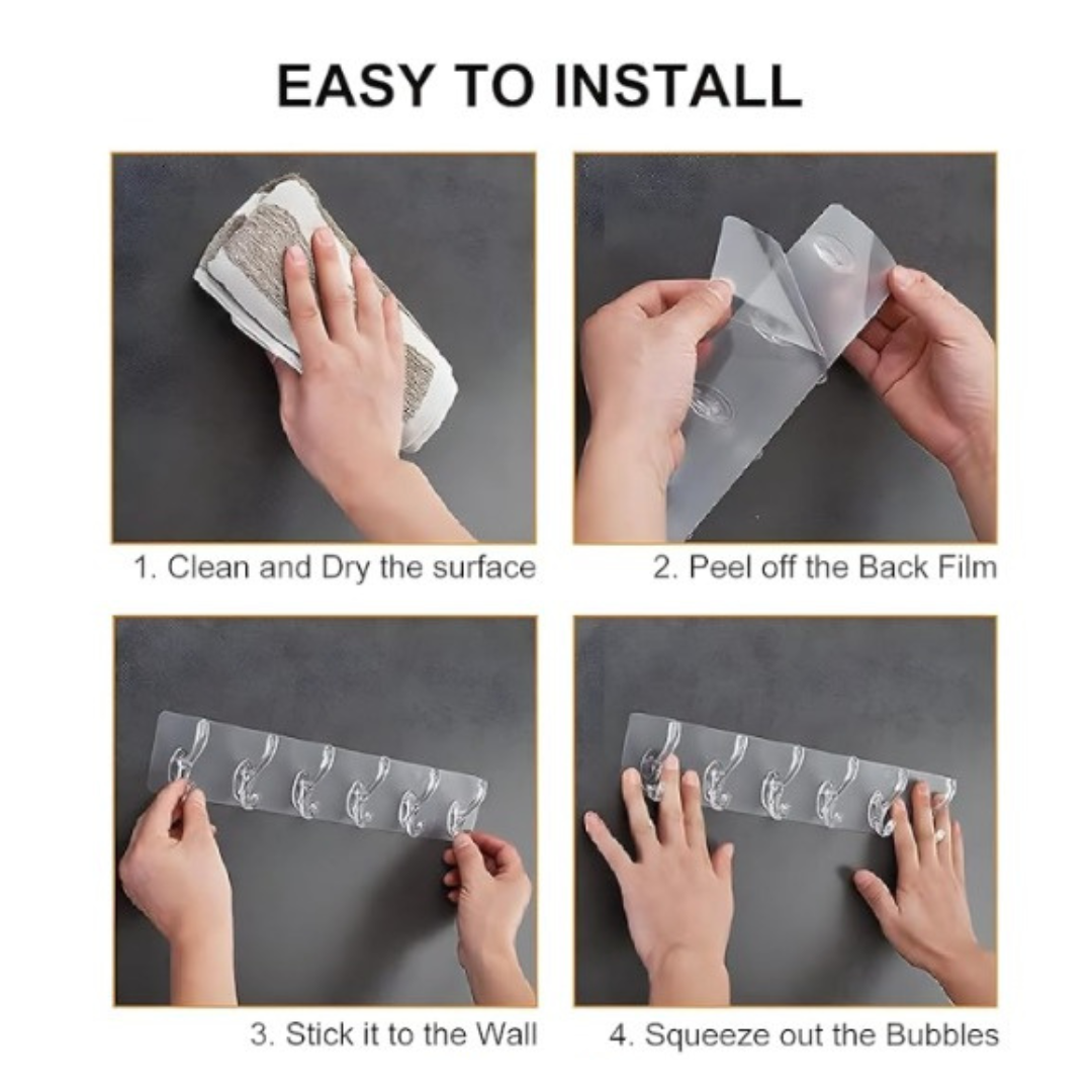 Self Adhesive Wall Hooks with 6 Hooks