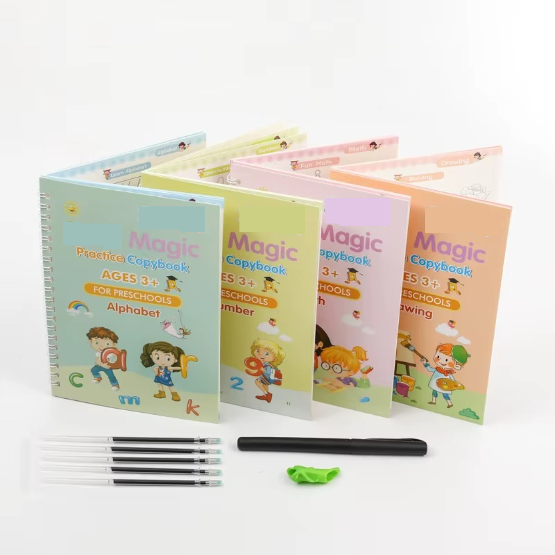 Reusable Learning Book Set for Kids (8 Books + 2 Pens + 20 Refills)