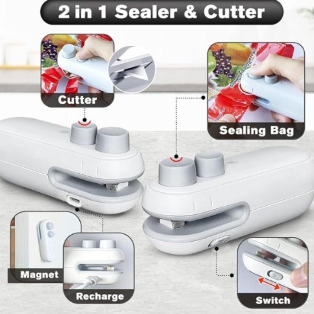 Mini Travel Friendly 2-in 1 Magnetic Sealer & Cutter USB Rechargeable